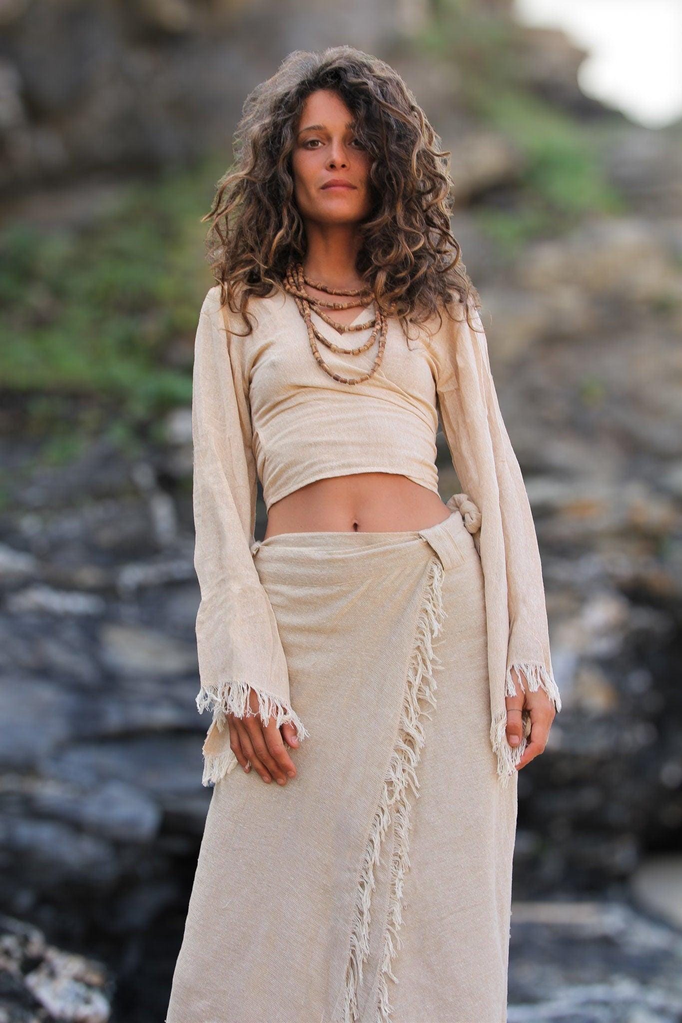 Frayed Wrap Skirt, Long Wrap Skirt, Boho Skirt, Boho Clothing, Natural Long Skirt, Hippie Skirt, Natural Clothing, Tribal Skirt, Maxi Skirt