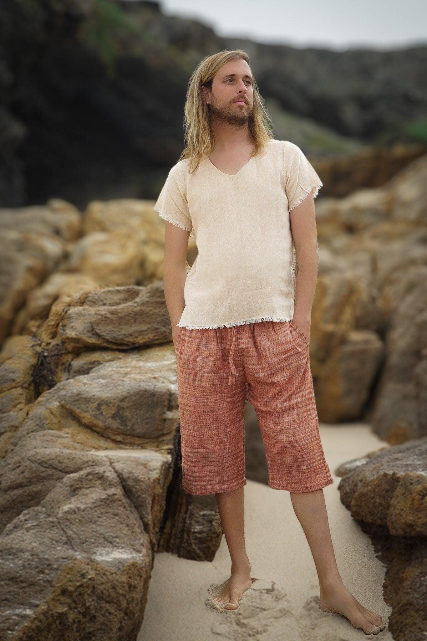 Khadi Cotton Shorts, Short Men Pants, One Size Shorts, Khadi Men Pants, Natural Men Pants, Earthy Clothing, Khadi Clothing, Orange Shorts