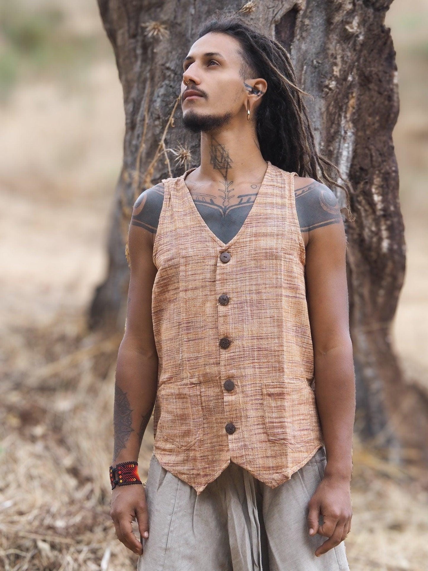 Men's Khadi Vest, Tribal Clothing, Men Waistcoat, Boho Shirt, Earthy Clothing, Khadi Clothing, Sleeveless Shirt, Tribal Vest, Gift for Him