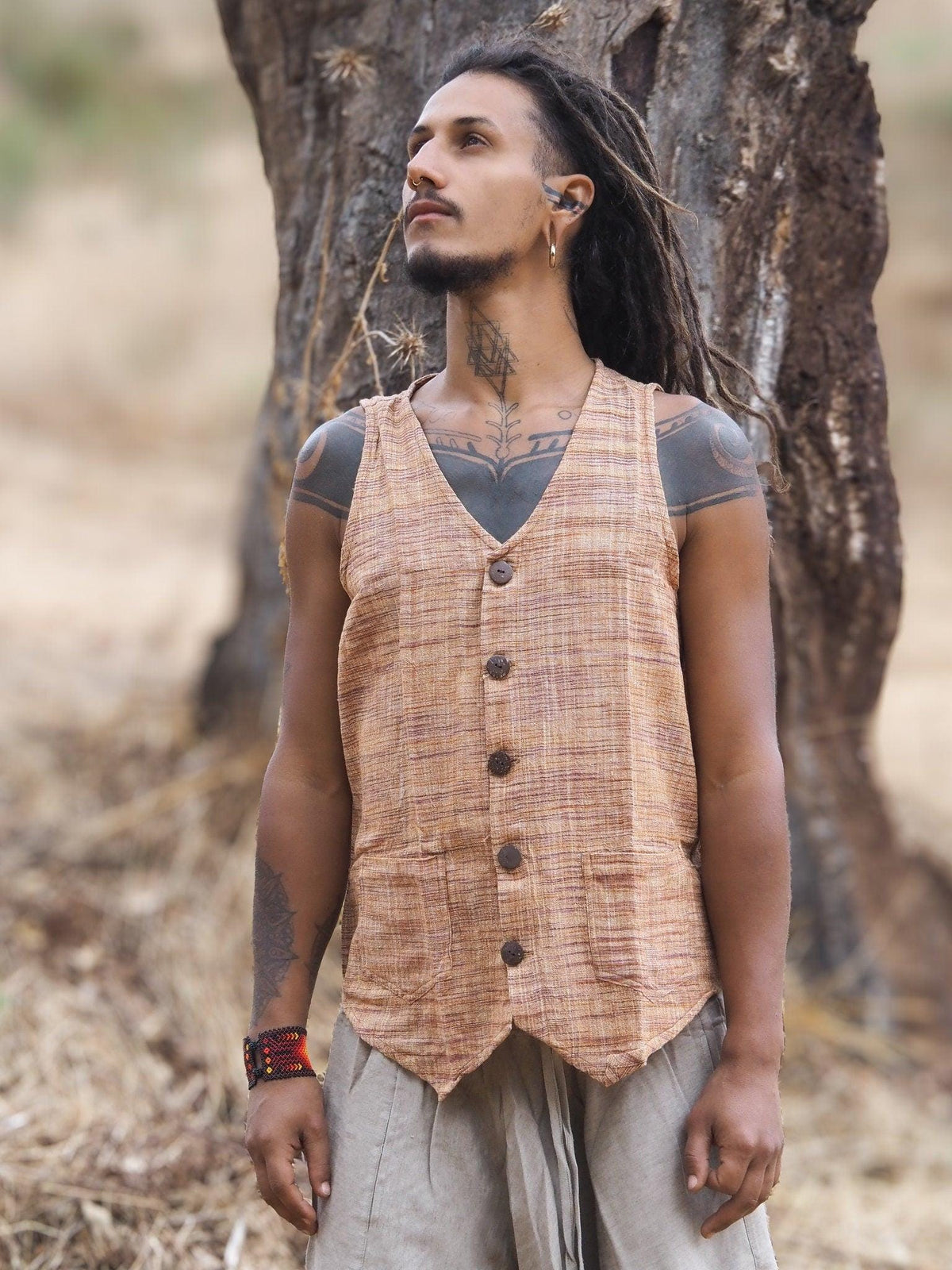 Men's Khadi Vest, Tribal Clothing, Men Waistcoat, Boho Shirt, Earthy Clothing, Khadi Clothing, Sleeveless Shirt, Tribal Vest, Gift for Him