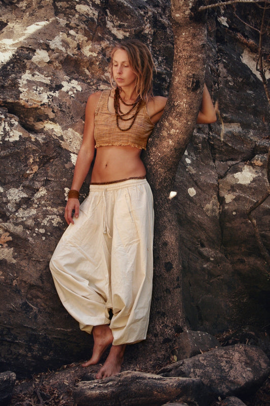 White Cotton Afghani Pants, Natural Harem Pants, Aladdin Pants, Hippie Pants, Yoga pants, Tribal Clothing, Earthy Clothing, Drop Crotch