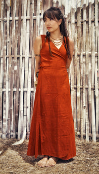 Boho Red Raw Silk Wrap Dress, Silk Wrap Dress, Tribal Clothing, Boho Wrap Dress, Beach Dress, Loose Maxi Dress, Natural Clothing, Sleeveless