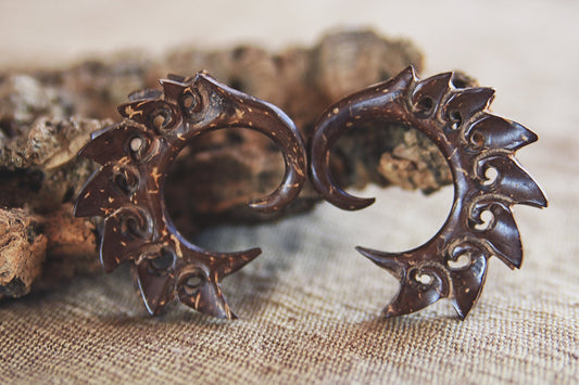 Handmade Coconut Gauges, Gauge Earrings, Coconut Earrings, Wood piercing, Wood Earrings, Tribal Style, Coconut Expanders, Ear Stretchers