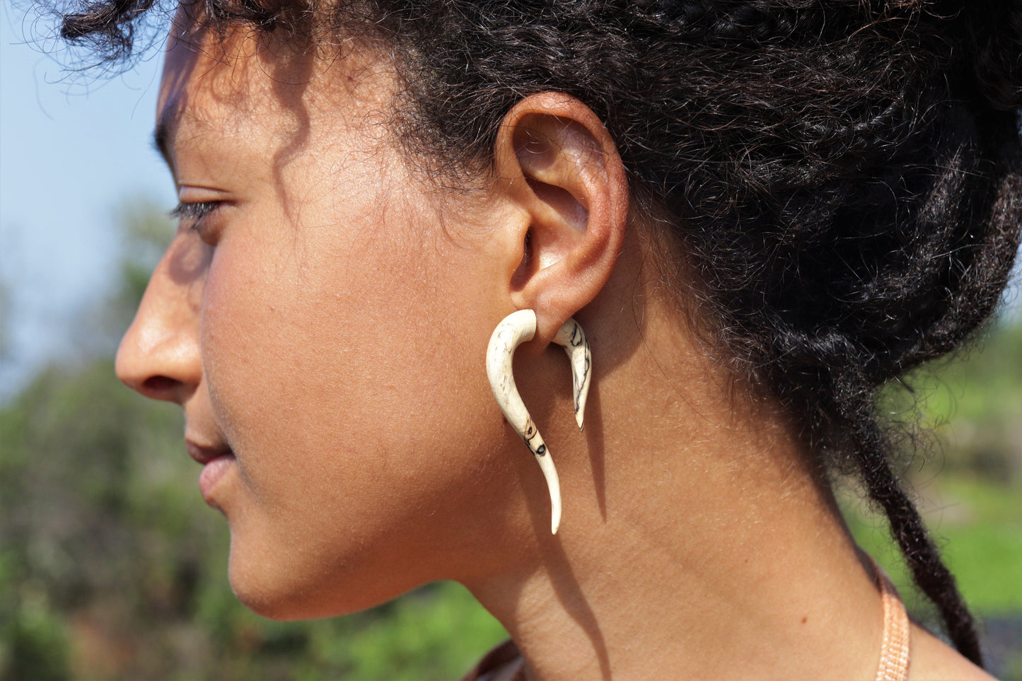 Hand Carved Natural Wood Earrings