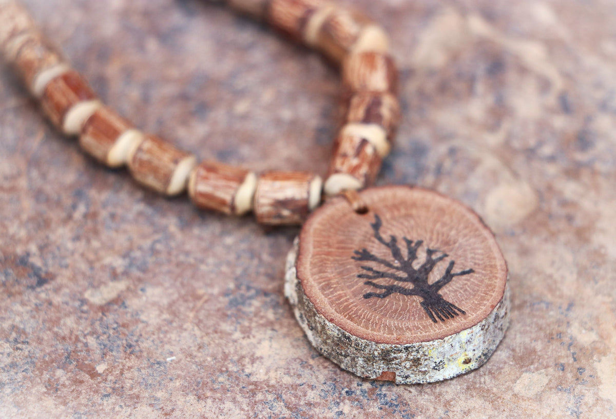 Oak Wood Necklace, Tree Of Life Necklace, Beads Necklace, Hippie Jewelry, Tribal Jewelry, Boho Necklace, Wood Jewelry, Gift For Her