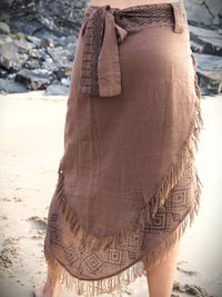 Tribal Block Print Wrap Skirt, Fairy Skirt, Pixie Skirt, Frayed Boho Skirt, Gypsy Skirt, Hippie Skirt, Festival Skirt, Layered Skirt, Earthy
