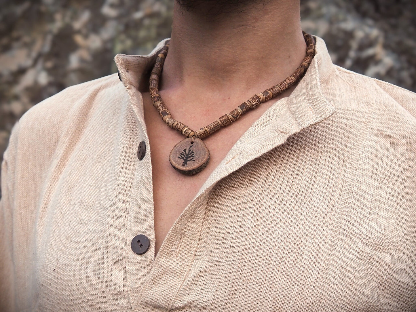 Oak Wood Necklace, Tree Of Life Necklace, Beads Necklace, Hippie Jewelry, Tribal Jewelry, Boho Necklace, Wood Jewelry, Gift For Her