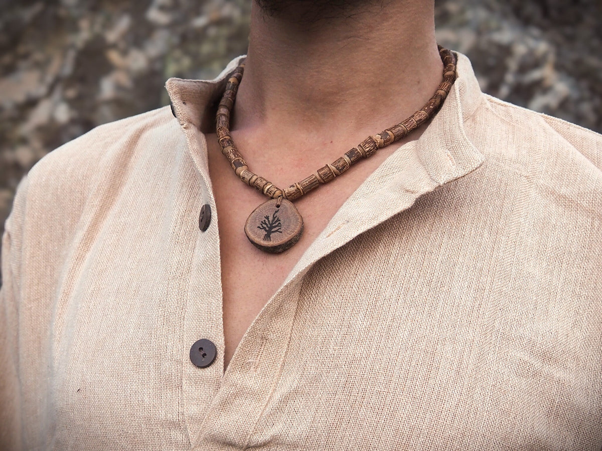 Oak Wood Necklace, Tree Of Life Necklace, Beads Necklace, Hippie Jewelry, Tribal Jewelry, Boho Necklace, Wood Jewelry, Gift For Her
