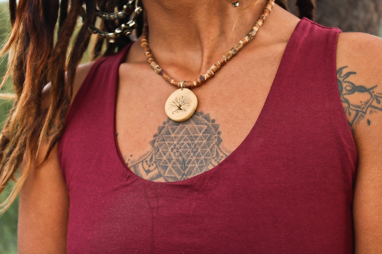 Oak Wood Necklace, Tree Of Life Necklace, Beads Necklace, Hippie Jewelry, Tribal Jewelry, Boho Necklace, Wood Jewelry, Gift For Her