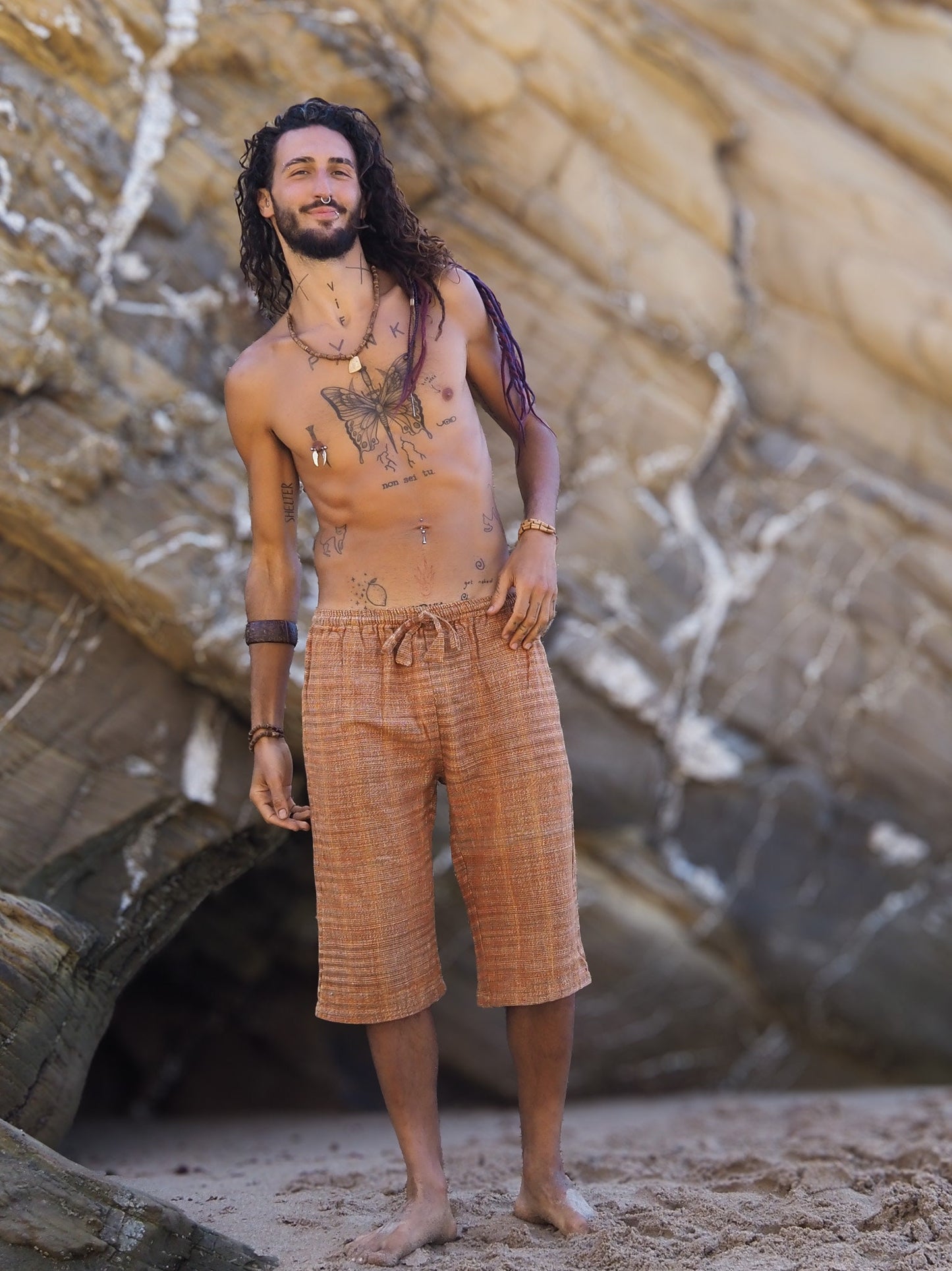 Khadi Cotton Shorts, Short Men Pants, One Size Shorts, Khadi Men Pants, Natural Men Pants, Earthy Clothing, Khadi Clothing, Orange Shorts