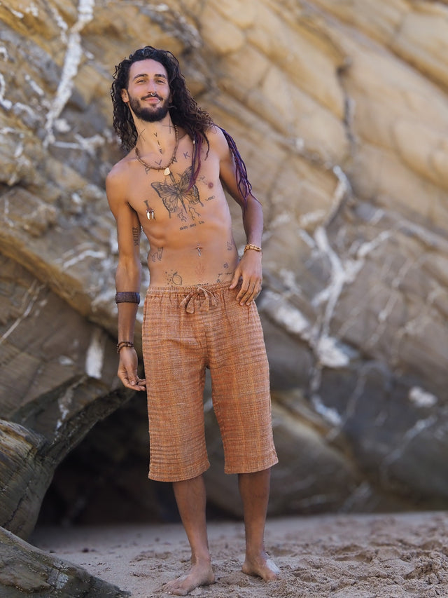 Khadi Cotton Shorts, Short Men Pants, One Size Shorts, Khadi Men Pants, Natural Men Pants, Earthy Clothing, Khadi Clothing, Orange Shorts
