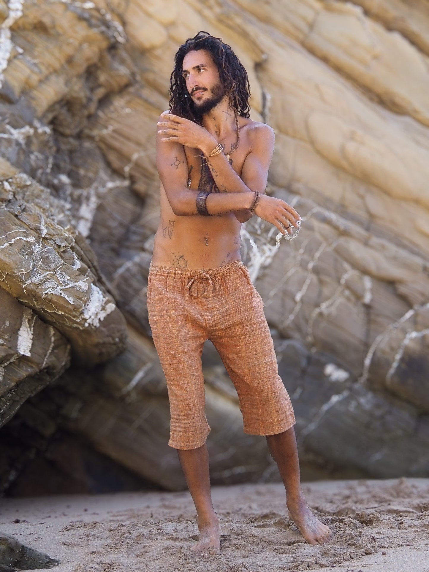 Khadi Cotton Shorts, Short Men Pants, One Size Shorts, Khadi Men Pants, Natural Men Pants, Earthy Clothing, Khadi Clothing, Orange Shorts