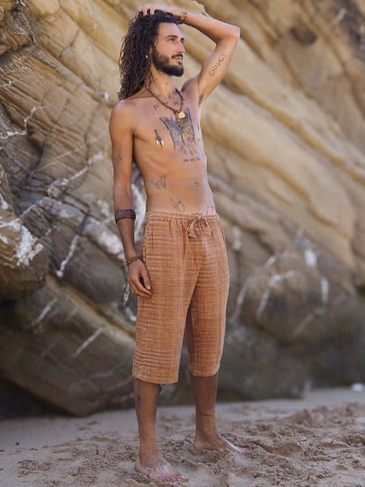 Khadi Cotton Shorts, Short Men Pants, One Size Shorts, Khadi Men Pants, Natural Men Pants, Earthy Clothing, Khadi Clothing, Orange Shorts