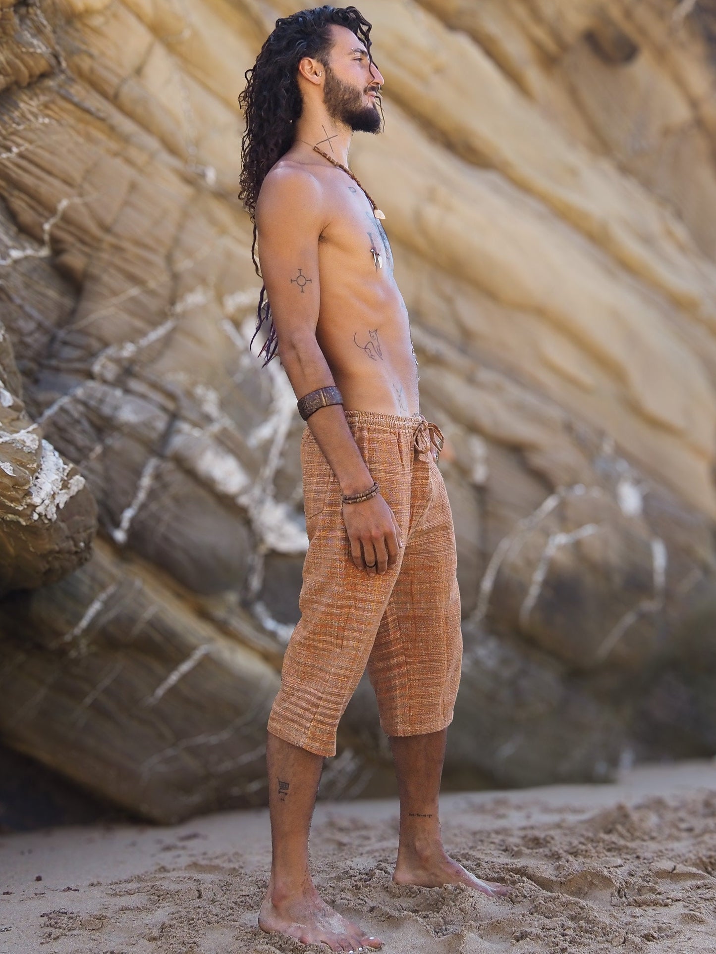 Khadi Cotton Shorts, Short Men Pants, One Size Shorts, Khadi Men Pants, Natural Men Pants, Earthy Clothing, Khadi Clothing, Orange Shorts