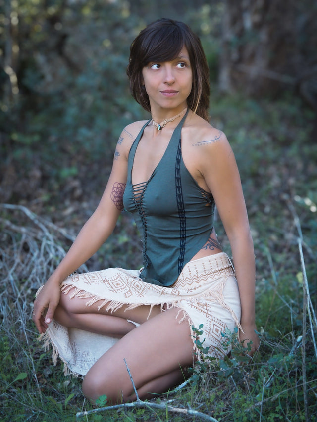 Organic Tribal Halter Top, Cotton Halter Top, Block Print Top, Pixie Top, Earthy Top, Tribal Top, Psy Trance, Elven, Fairy, Gift for Her