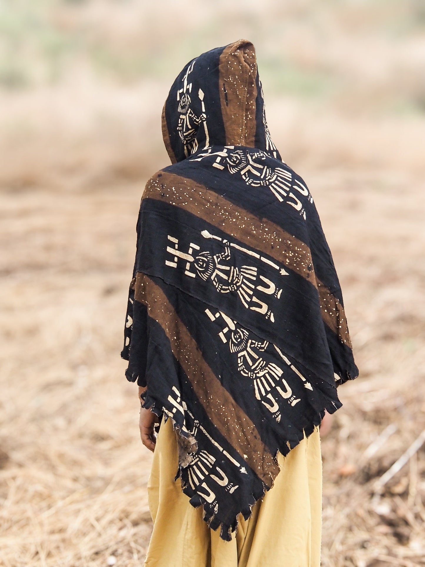 Tribal Poncho, Mud Cloth Poncho, Raw Organic Cotton Poncho, Hooded Poncho, African Poncho, Bogolan, Organic Dye Poncho, Unisex Poncho