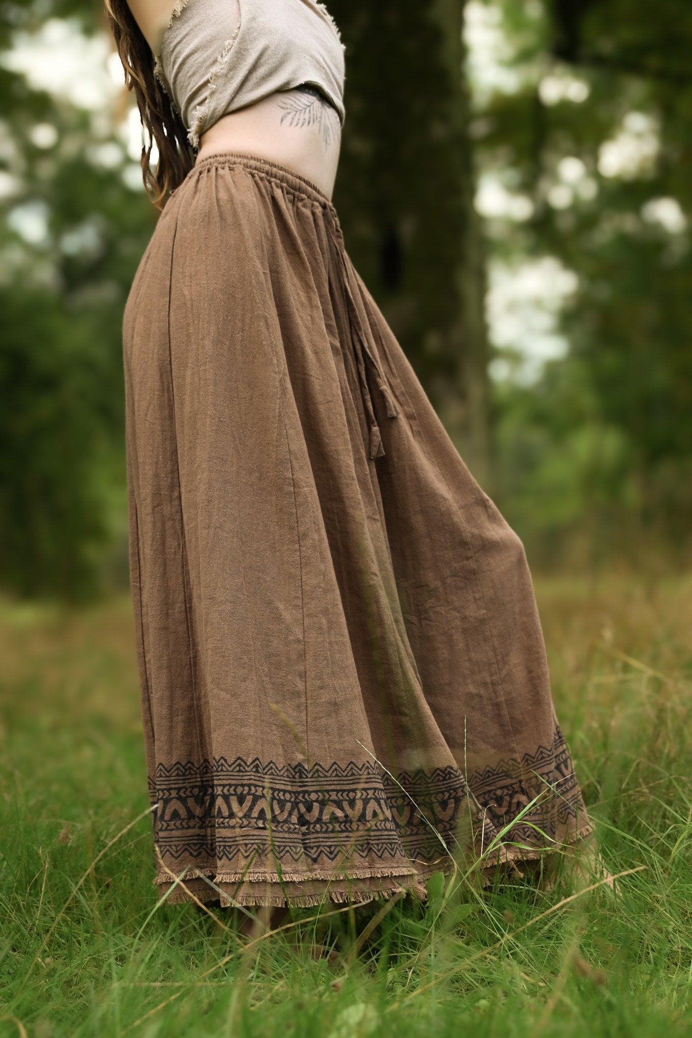 Tribal Raw Cotton Block Print Maxi Skirt