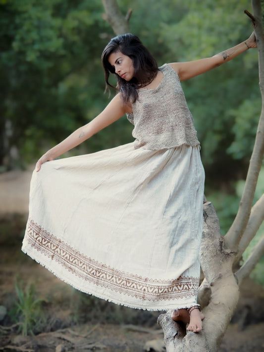 Tribal Raw Cotton Block Print Maxi Skirt, Long Block Print Skirt, Earthy Clothing, White Maxi Skirt, Long Boho Skirt, Gypsy Style