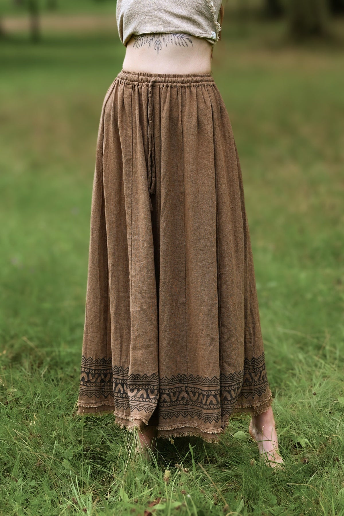 Tribal Raw Cotton Block Print Maxi Skirt