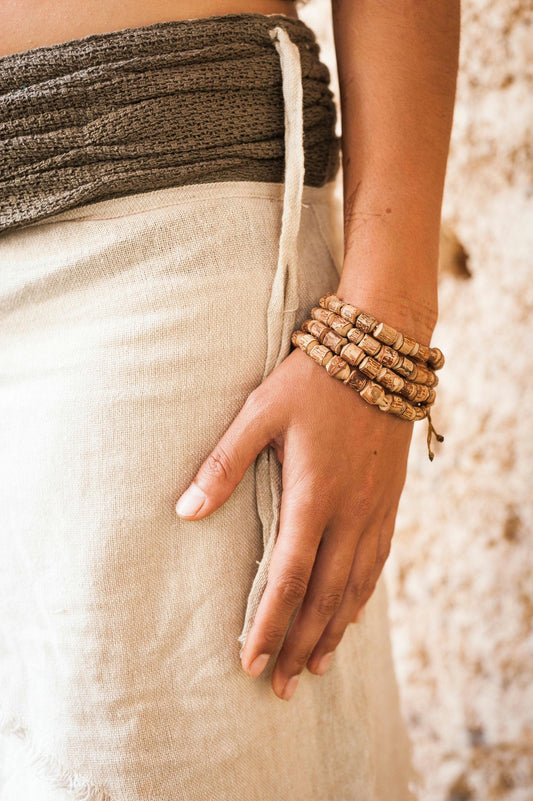 Tulsi Mala Bracelet, Tulsi Bead Bracelet, Wood Bracelet, Earthy Bracelet, Tribal Bracelet, Handmade, Holy Basil, Adjustable Size, Unisex