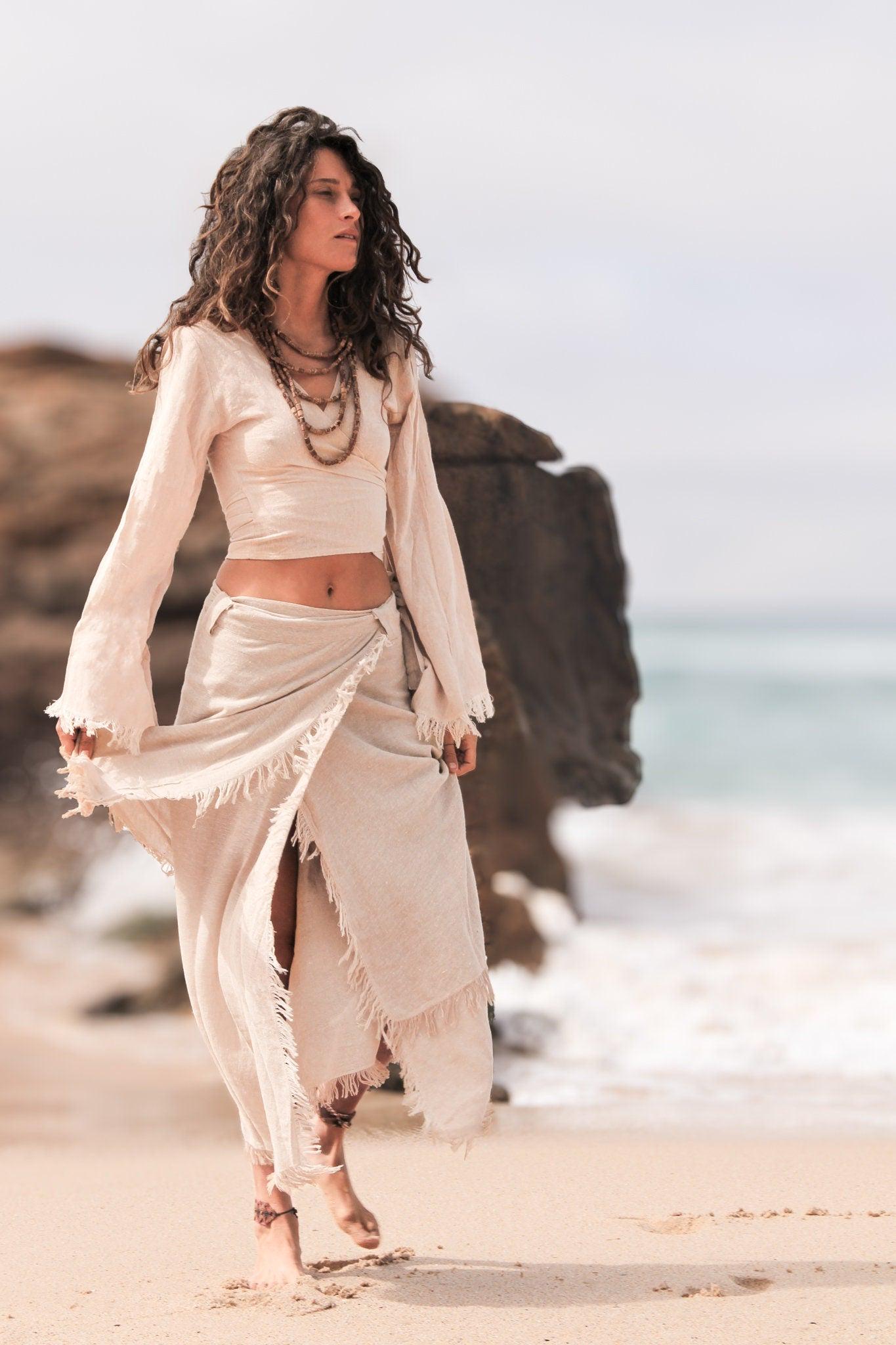 Frayed Wrap Skirt, Long Wrap Skirt, Boho Skirt, Boho Clothing, Natural Long Skirt, Hippie Skirt, Natural Clothing, Tribal Skirt, Maxi Skirt