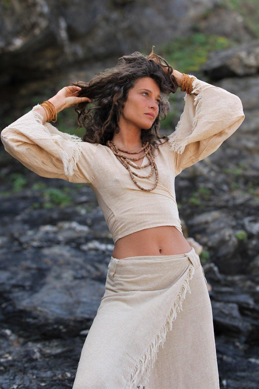 Jute Wrap Top, Boho Top, Frayed Wrap Top, Wrap Around Blouse, Natural Eco Wear, Adjustable Top, Frayed Top, Gypsy Top, Fairy Wear, Pixie