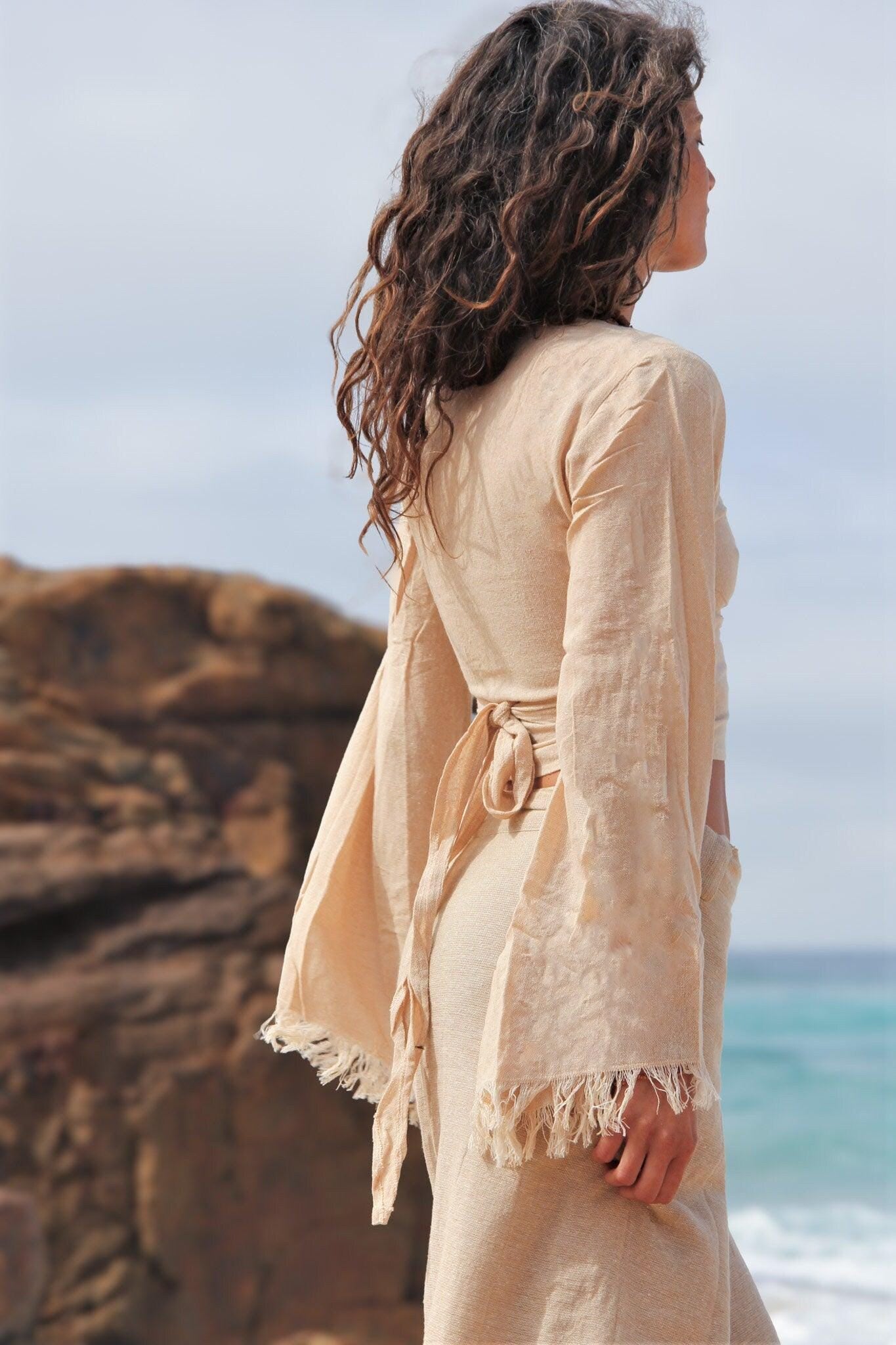 Jute Wrap Top, Boho Top, Frayed Wrap Top, Wrap Around Blouse, Natural Eco Wear, Adjustable Top, Frayed Top, Gypsy Top, Fairy Wear, Pixie