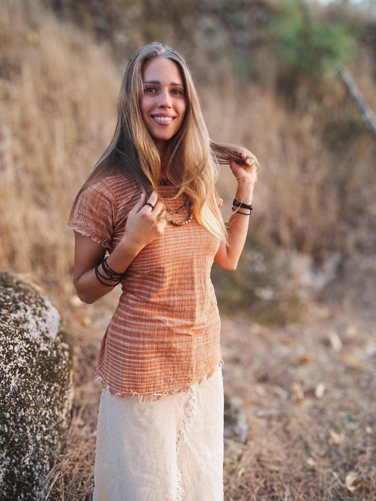 Terracotta Khadi Sari Top