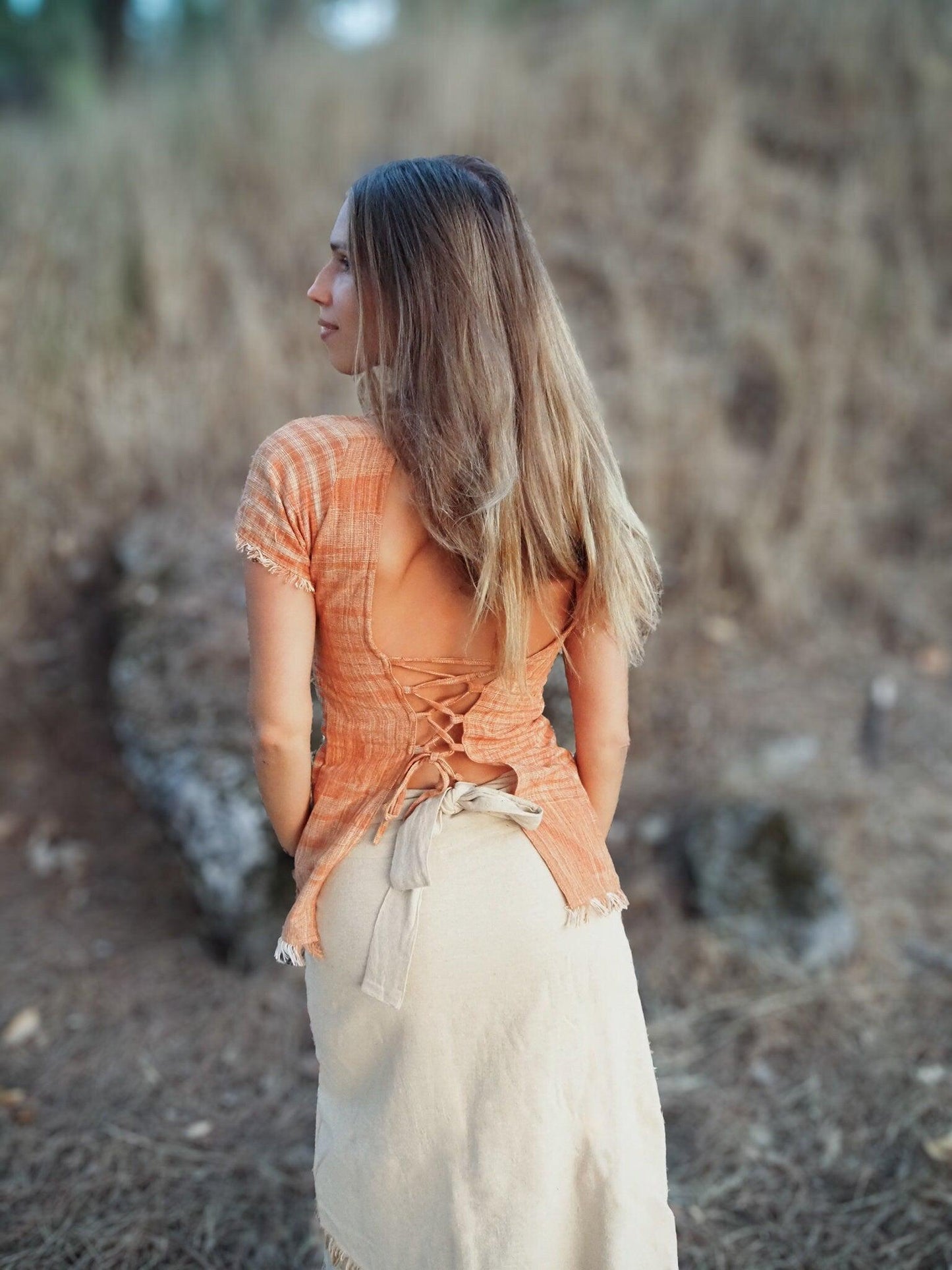 Terracotta Khadi Sari Top