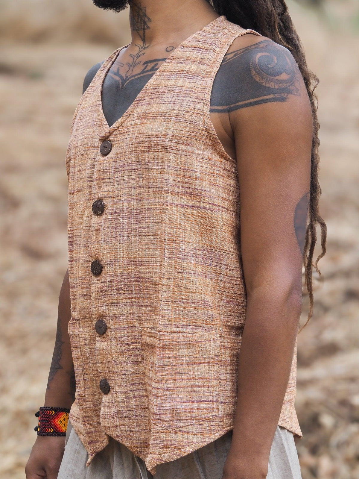 Men's Khadi Vest, Tribal Clothing, Men Waistcoat, Boho Shirt, Earthy Clothing, Khadi Clothing, Sleeveless Shirt, Tribal Vest, Gift for Him