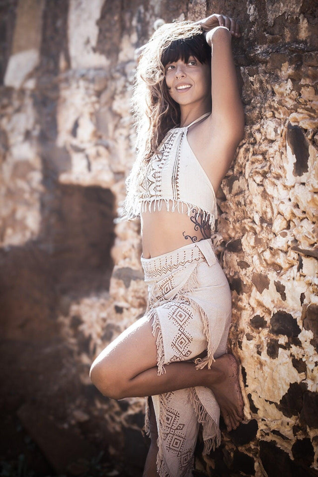 Tribal Block Print Wrap Skirt, Fairy Skirt, Pixie Skirt, Frayed Boho Skirt, Gypsy Skirt, Hippie Skirt, Festival Skirt, Layered Skirt, Earthy