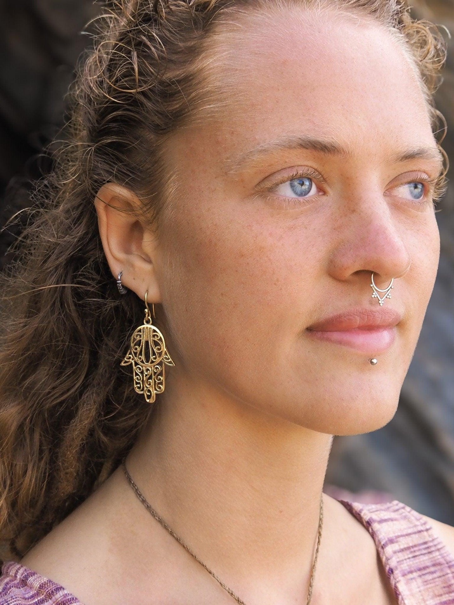 Hamsa Hand Brass Earrings, Hand of Fatima Earrings, Hamsa Earrings, Brass Dangle Earrings, Evil Eye Protection Earrings, Sacred Jewelry