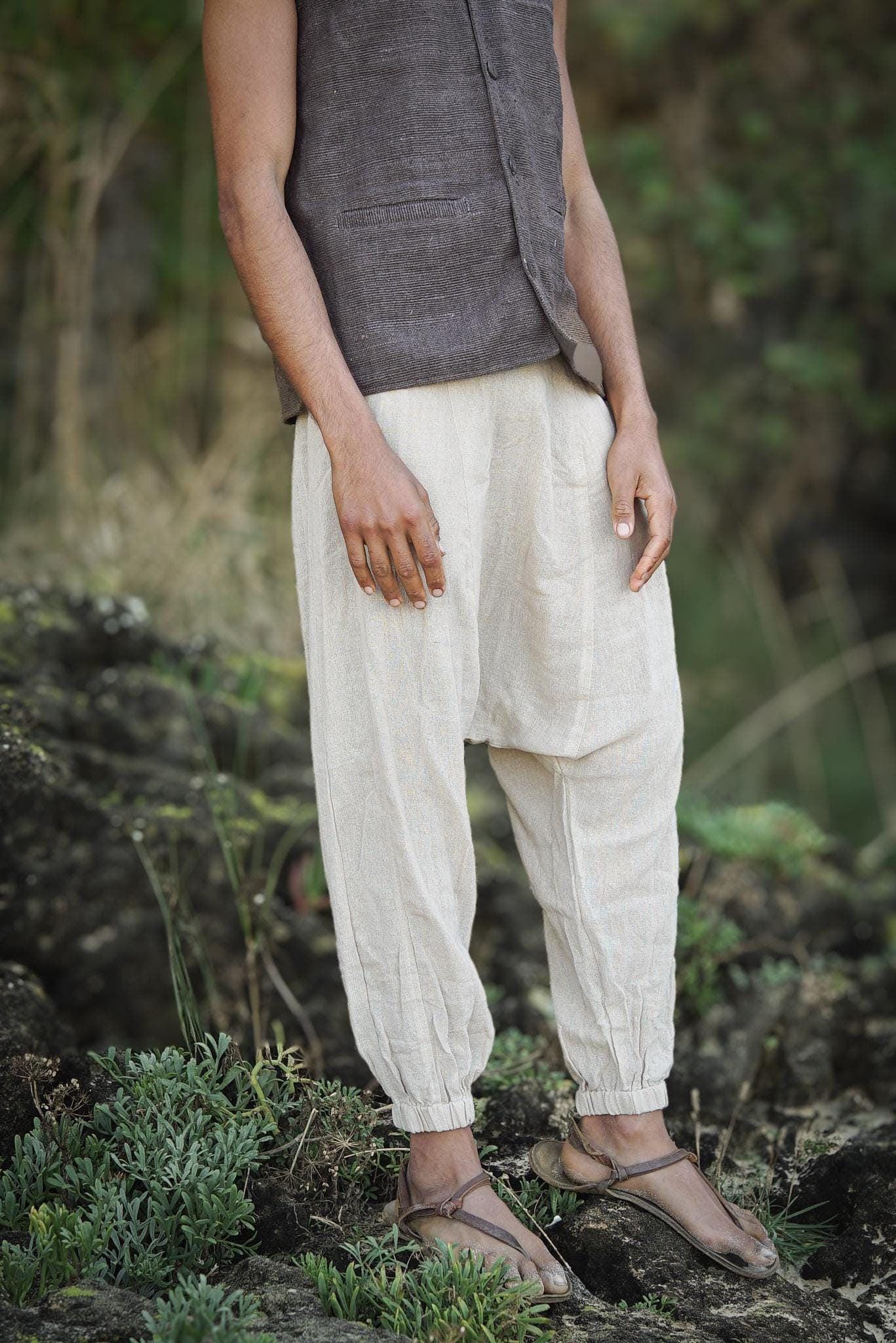 Tribal Harem Pants, Plant Dyed Pants, Tribal Clothing, Drop Crotch Pants, Loose Cotton Harem Trousers, Casual Loose Pants, Comfy Clothing