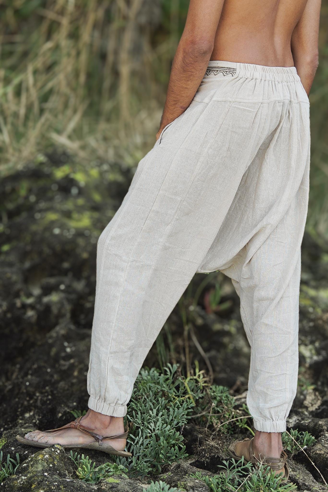 Tribal Harem Pants, Plant Dyed Pants, Tribal Clothing, Drop Crotch Pants, Loose Cotton Harem Trousers, Casual Loose Pants, Comfy Clothing