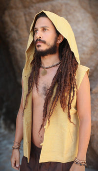 Earthy Hooded Vest, Natural Dye Vest, Hoodie Vest, Men Waistcoat, Khadi Cotton Vest, Earthy Clothing, Hooded Shirt, Organic Men's Wear