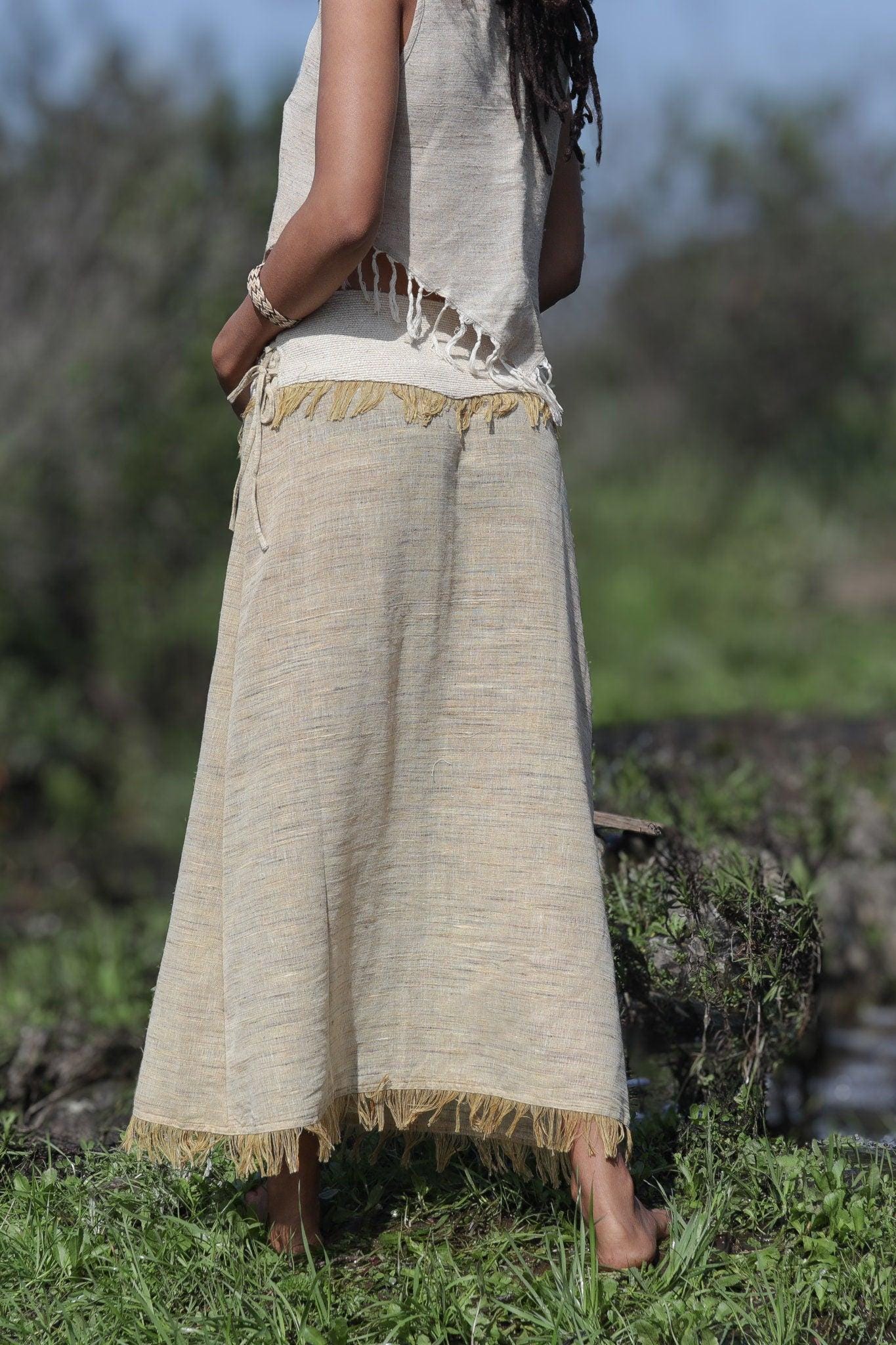 Khadi Raw Silk Ceremonial Skirt, Khadi Frayed Skirt, Raw Silk Skirt, Boho Maxi Skirt, Long Bohemian Wrap Skirt, Tribal Festival Clothing