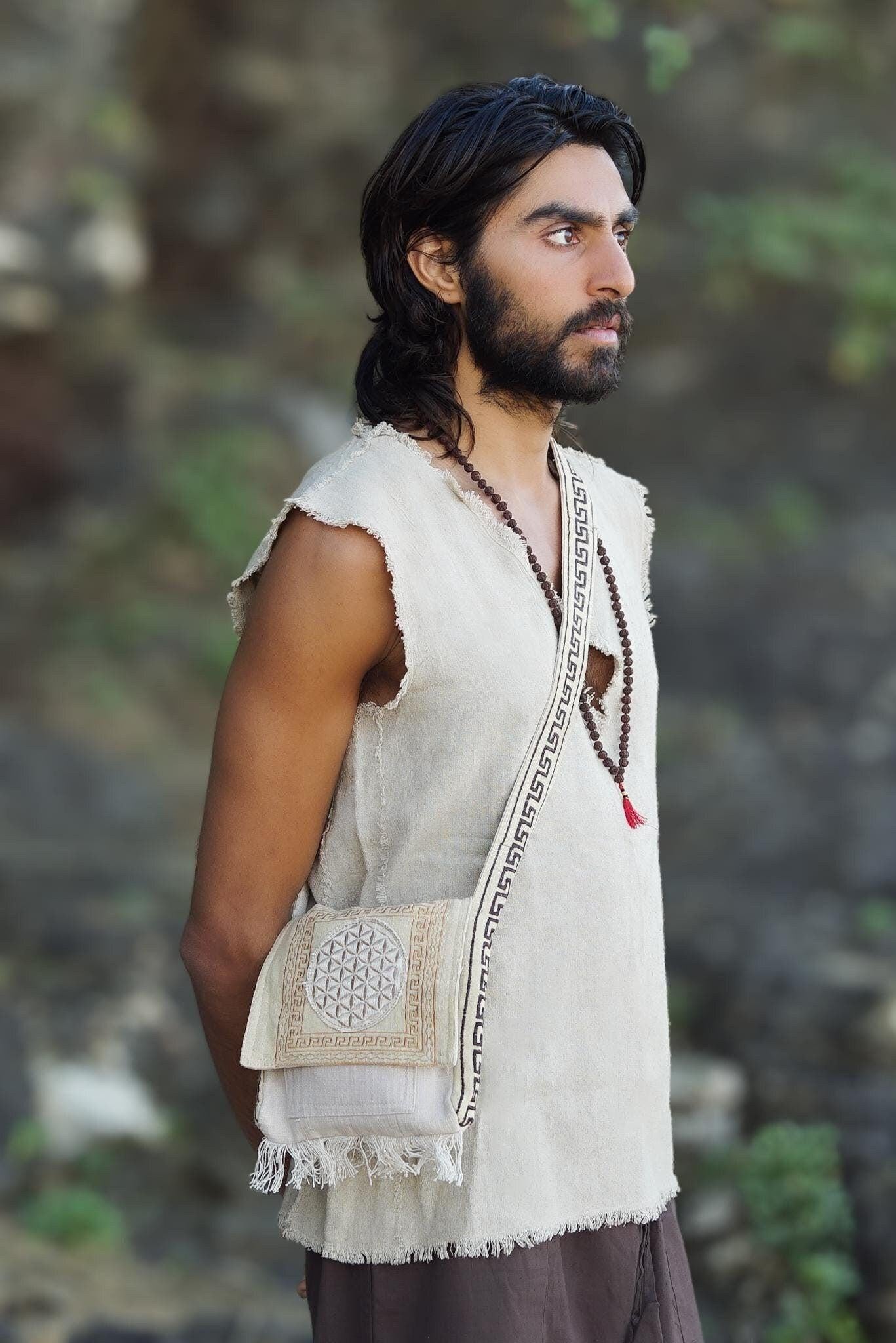 Unisex Flower Of Life Bag, Tribal Bag, Embroidery Bag, Shoulder Bag, Khadi, Cotton, Unisex Bag
