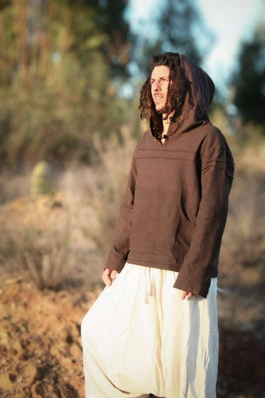 Natural Cotton Hoodie, Men Natural Clothing, Boho Clothing, Men Jumper, Hippie Hoodie, Psytrance Clothing, Indian Hoodie, Earthy Sweatshirt
