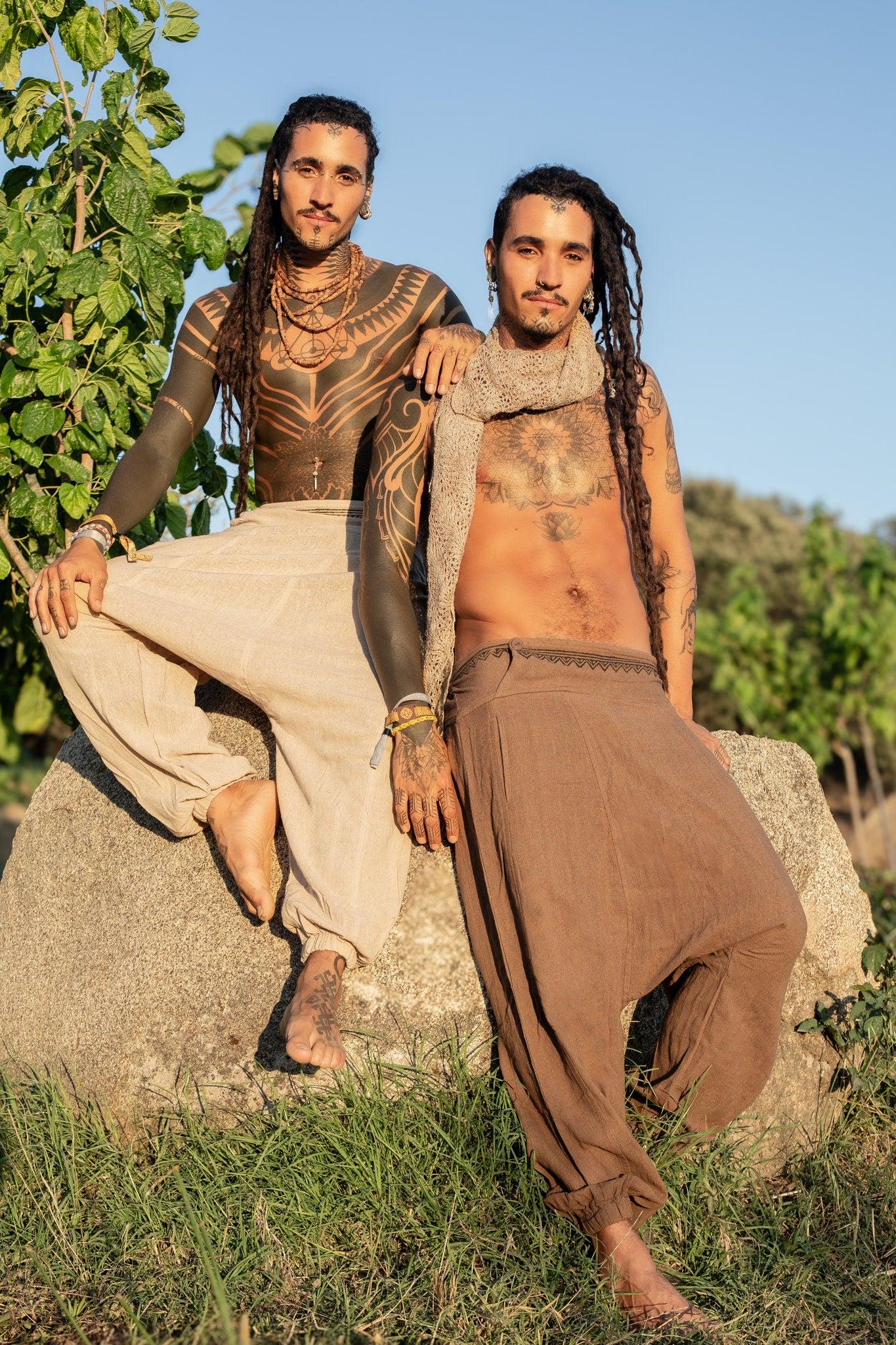 Tribal Harem Pants, Plant Dyed Pants, Tribal Clothing, Drop Crotch Pants, Loose Cotton Harem Trousers, Casual Loose Pants, Comfy Clothing
