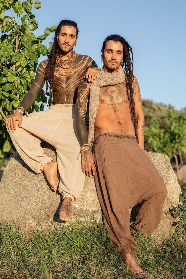 Tribal Harem Pants, Plant Dyed Pants, Tribal Clothing, Drop Crotch Pants, Loose Cotton Harem Trousers, Casual Loose Pants, Comfy Clothing