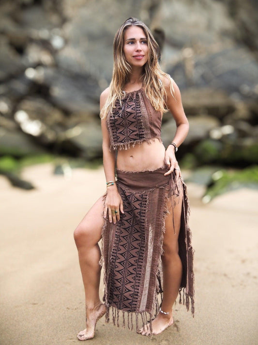 Tribal Block Print Panel Skirt