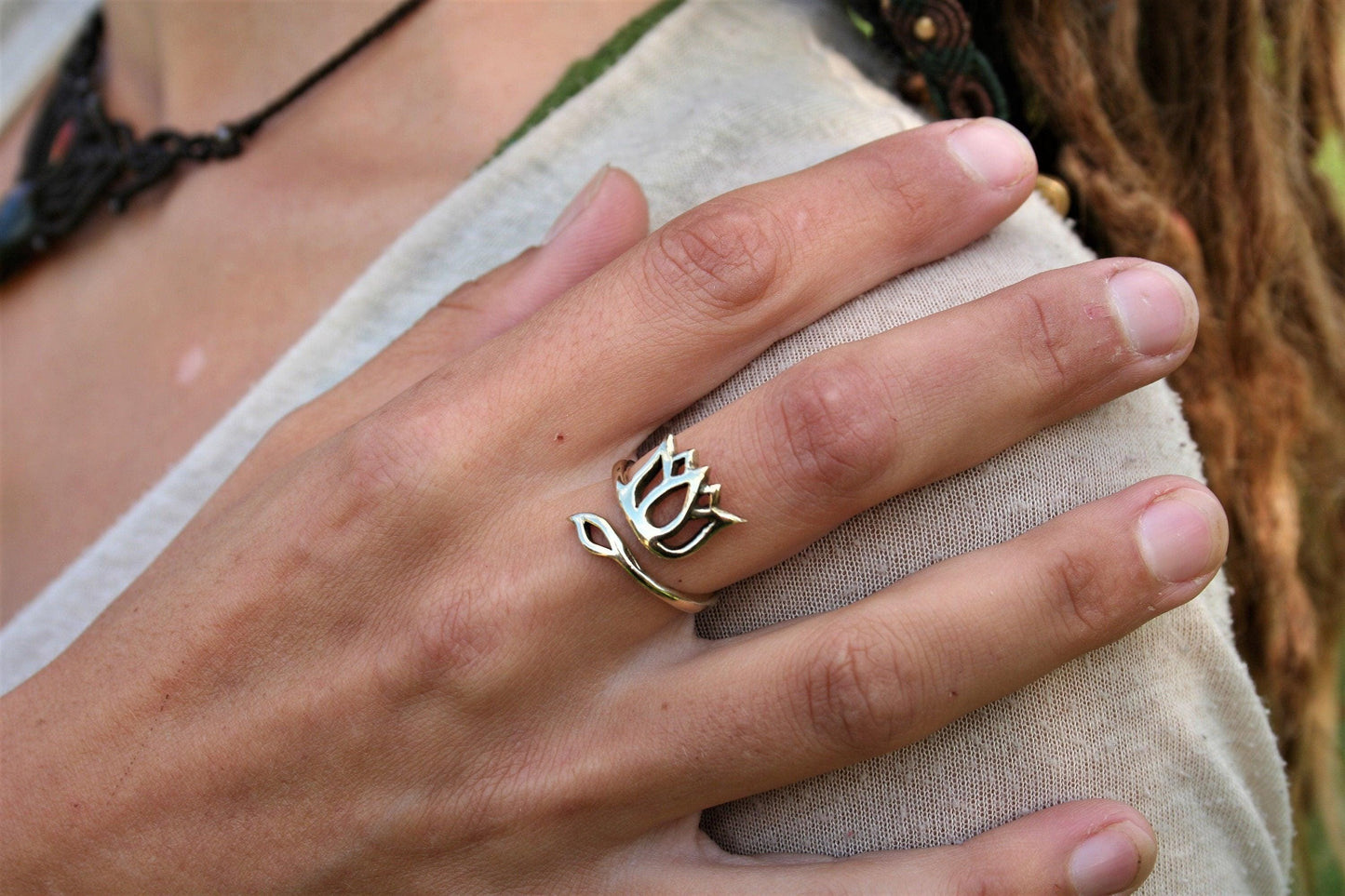 Lotus flower of Love Adjustable Brass Ring