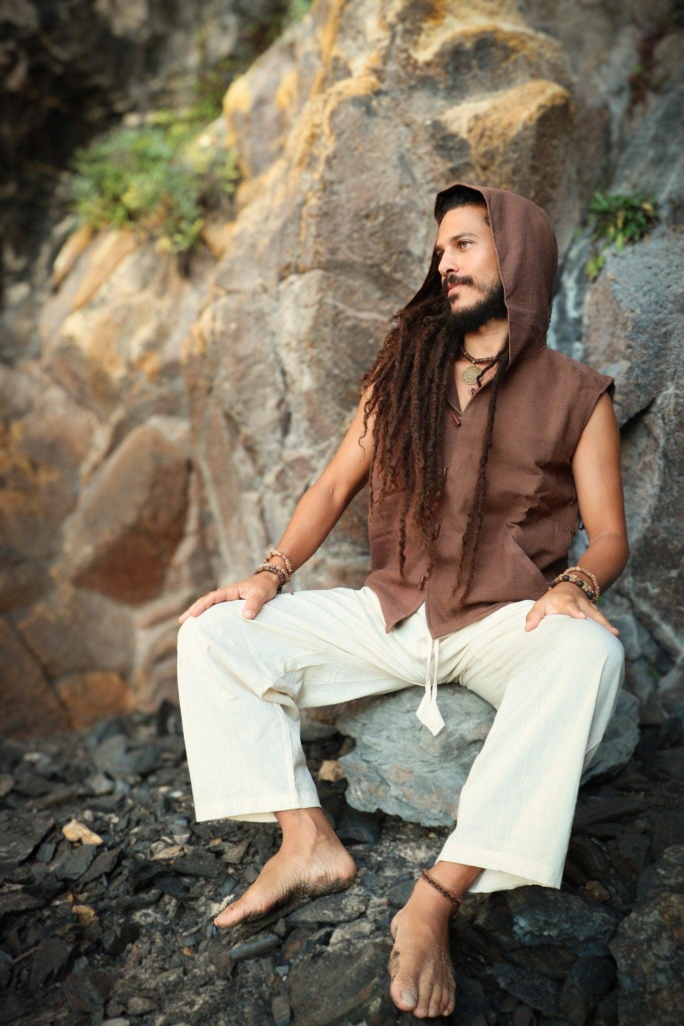 Earthy Hooded Vest, Natural Dye Vest, Hoodie Vest, Men Waistcoat, Khadi Cotton Vest, Earthy Clothing, Hooded Shirt, Organic Men's Wear