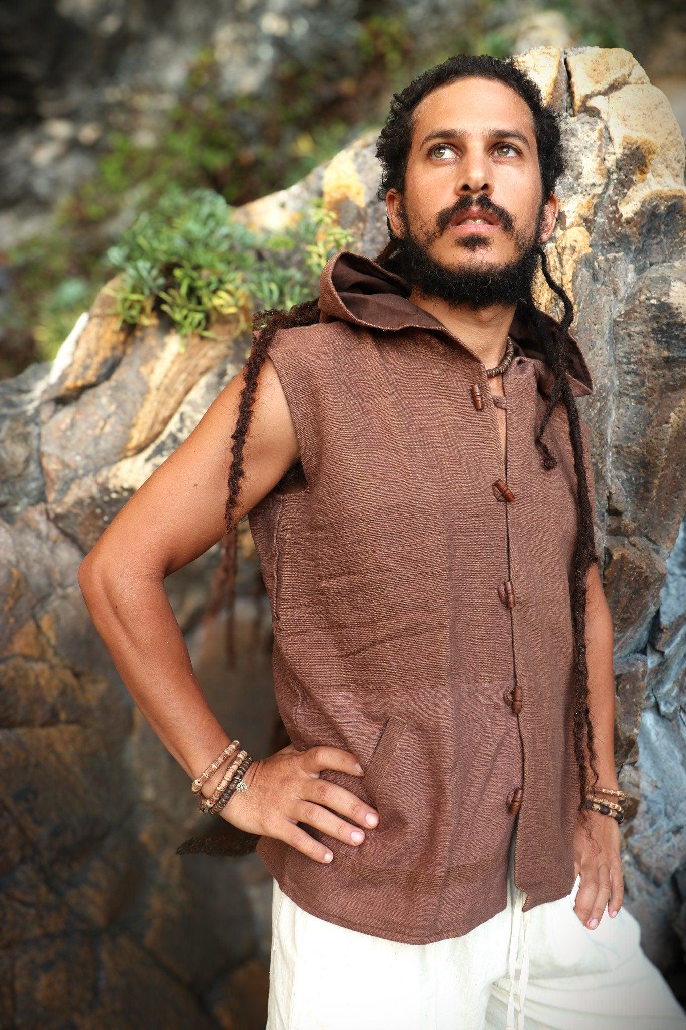 Earthy Hooded Vest, Natural Dye Vest, Hoodie Vest, Men Waistcoat, Khadi Cotton Vest, Earthy Clothing, Hooded Shirt, Organic Men's Wear