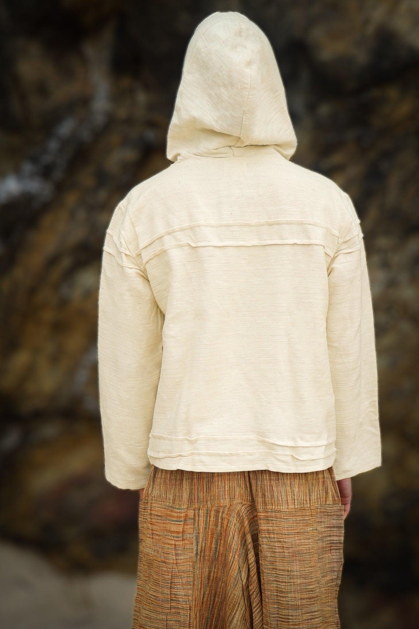 Natural Cotton Hoodie, Men Natural Clothing, Boho Clothing, Men Jumper, Hippie Hoodie, Psytrance Clothing, Indian Hoodie, Earthy Sweatshirt