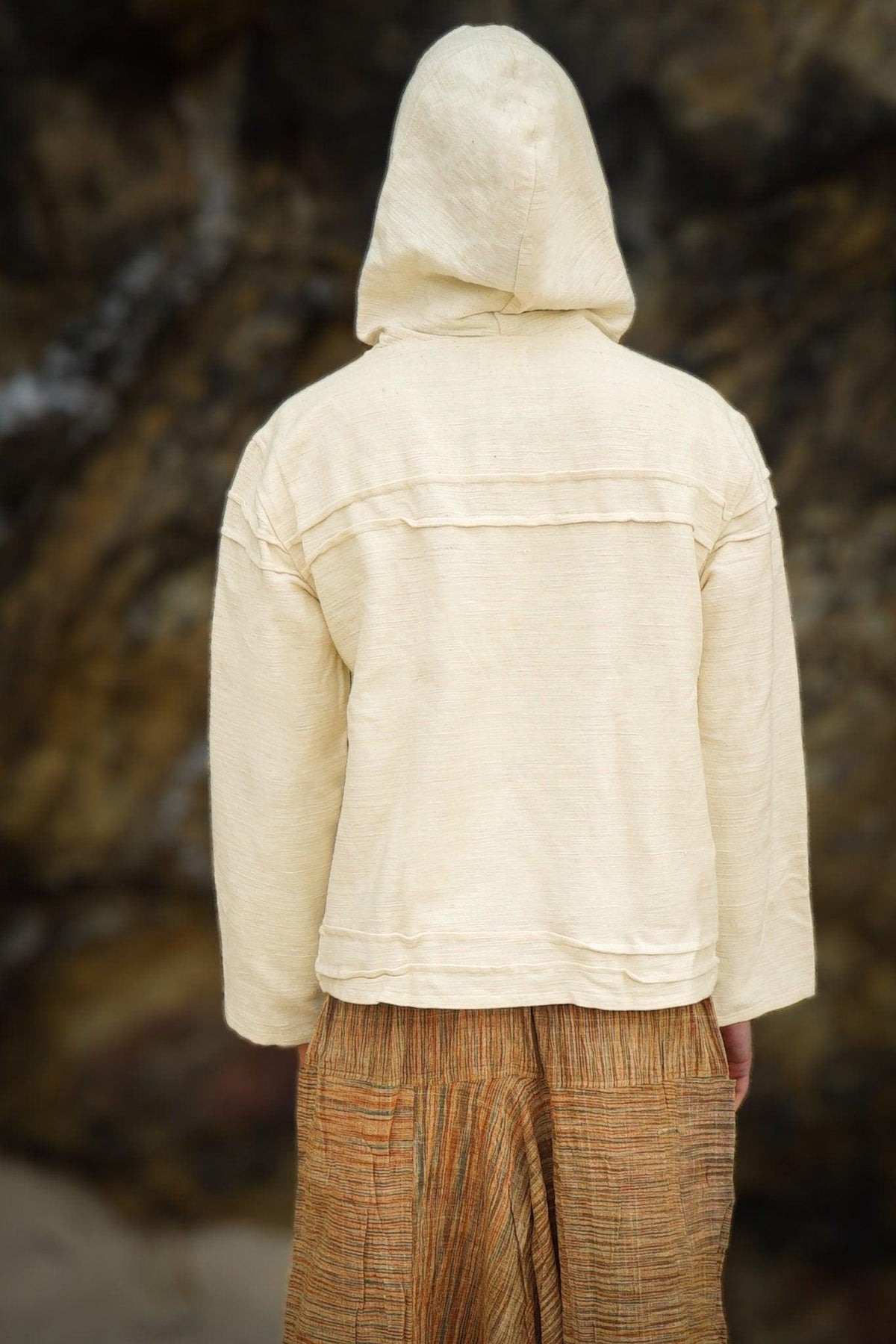 Natural Cotton Hoodie, Men Natural Clothing, Boho Clothing, Men Jumper, Hippie Hoodie, Psytrance Clothing, Indian Hoodie, Earthy Sweatshirt