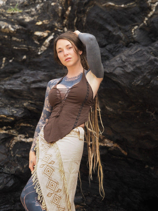 Organic Tribal Halter Top, Cotton Halter Top, Block Print Top, Pixie Top, Earthy Top, Tribal Top, Psy Trance, Elven, Fairy, Gift for Her