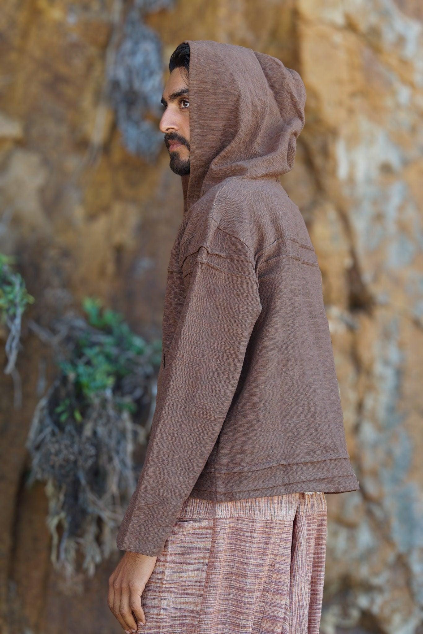 Natural Cotton Hoodie, Men Natural Clothing, Boho Clothing, Men Jumper, Hippie Hoodie, Psytrance Clothing, Indian Hoodie, Earthy Sweatshirt