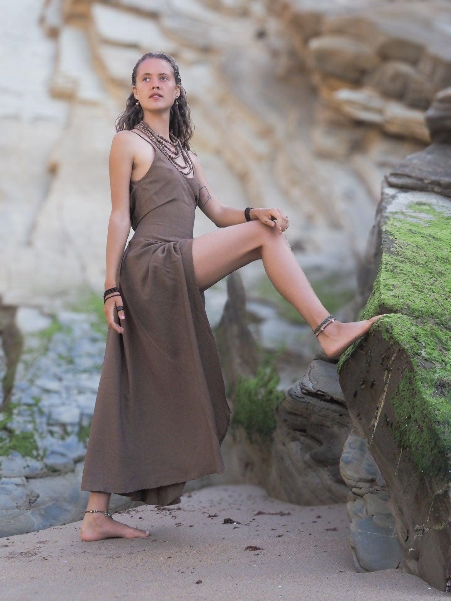 Goddess Linen Cotton Dress, Boho Maxi Dress, Drape Dress, Loose Sleeveless Dress, Festival Dress, Asymmetrical Dress, Bohemian Clothing