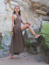 Goddess Linen Cotton Dress, Boho Maxi Dress, Drape Dress, Loose Sleeveless Dress, Festival Dress, Asymmetrical Dress, Bohemian Clothing